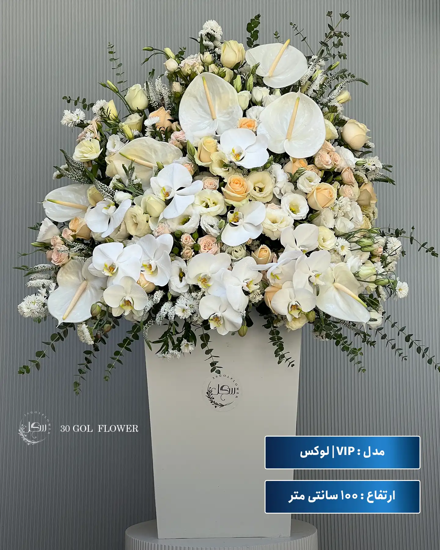 باکس گل ترکیبی لوکس شامل انتریم ارکیده و رز هلندی (ارتفاع ۱۰۰ سانتیمتر) FLOWER BOX